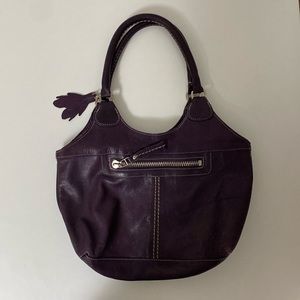 Roots Leather Handbag. - Purple